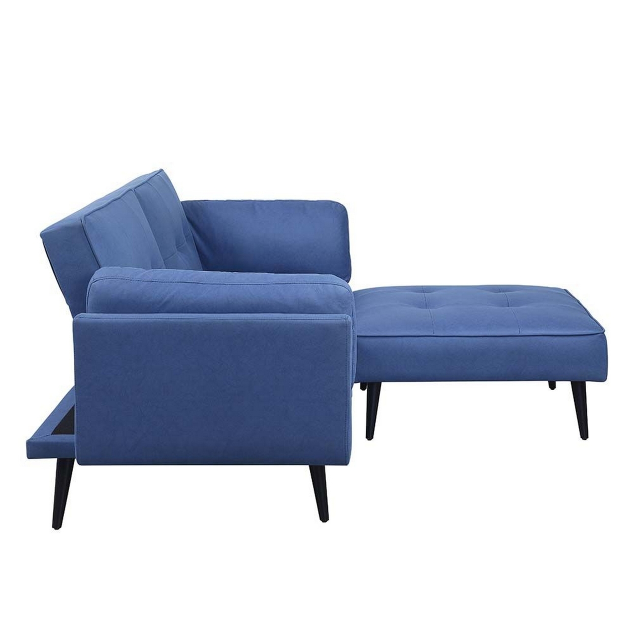 81 Inch Adjustable Sofa And Ottoman Set, Blue Fabric, Buttonless Tufting- Saltoro Sherpi