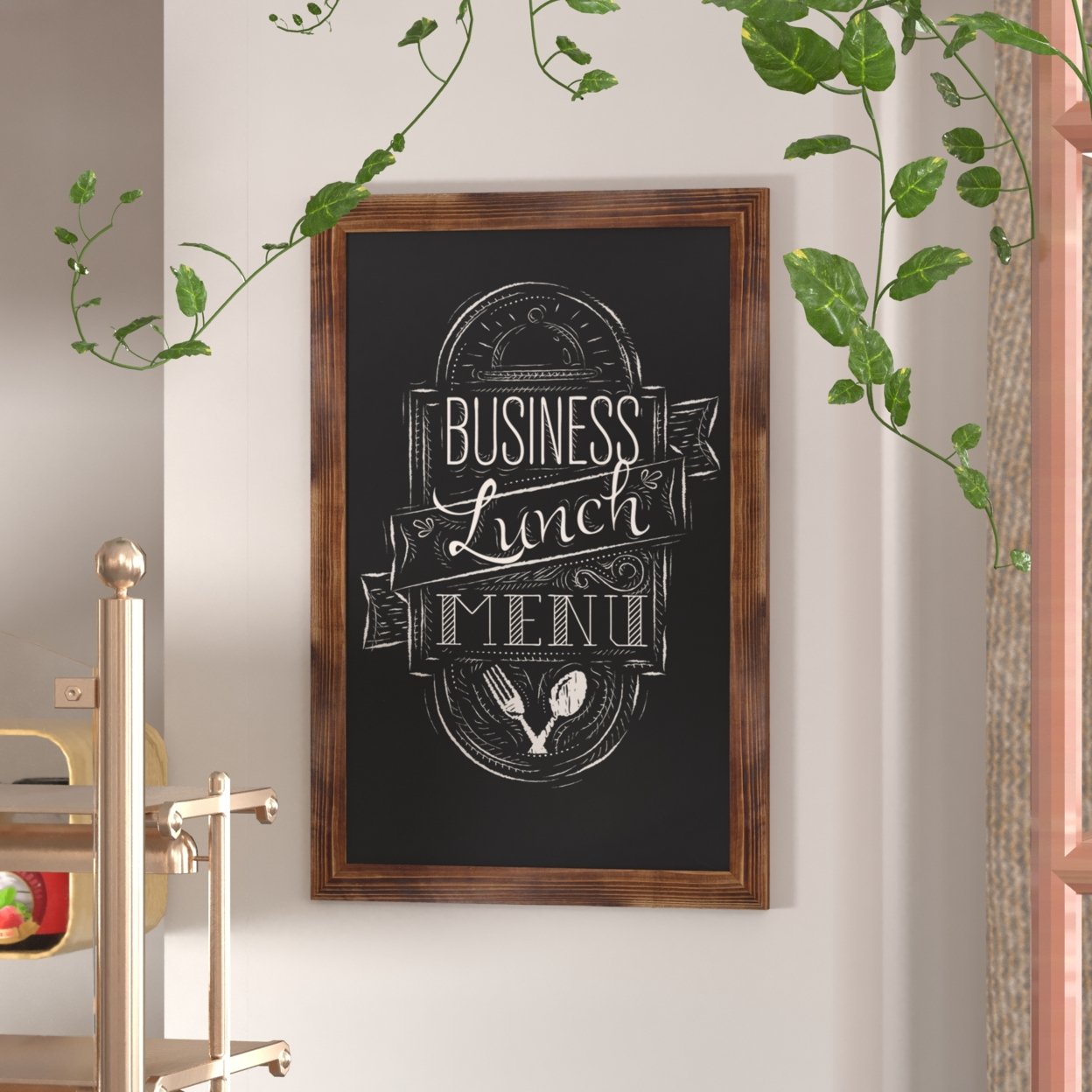 Wall Hanging Chalkboard, Brown Wood Frame, Rough Hewn Texture