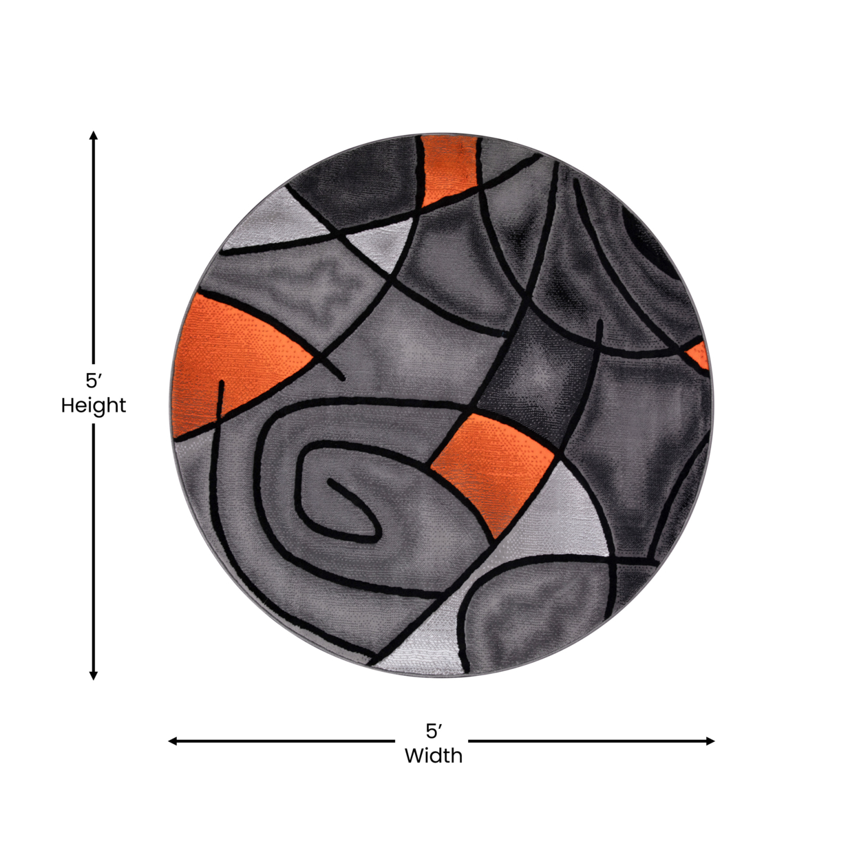 Orange 5x5 Round Abstract Rug