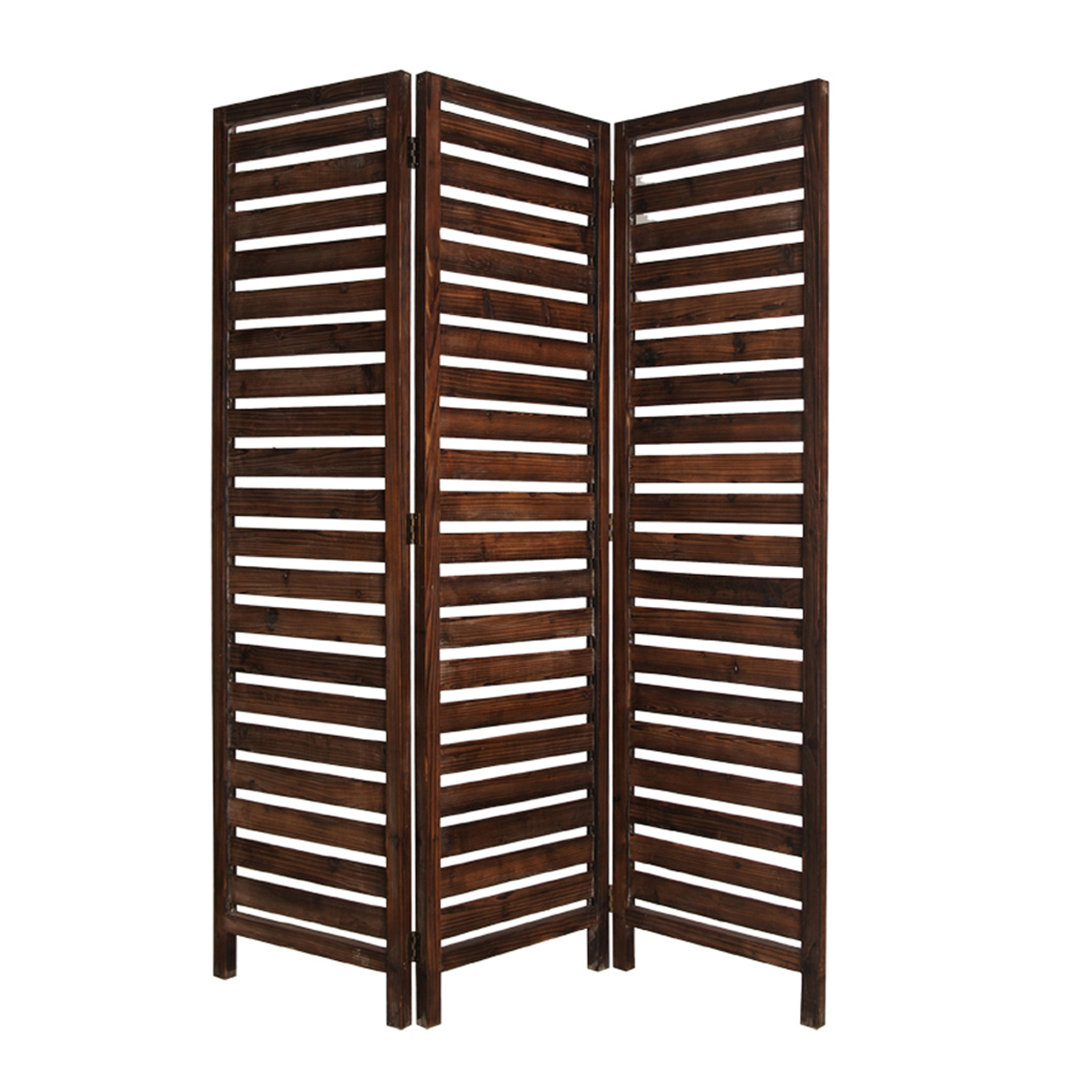3 Panel Foldable Wooden Screen With Louver Pattern, Dark Brown- Saltoro Sherpi
