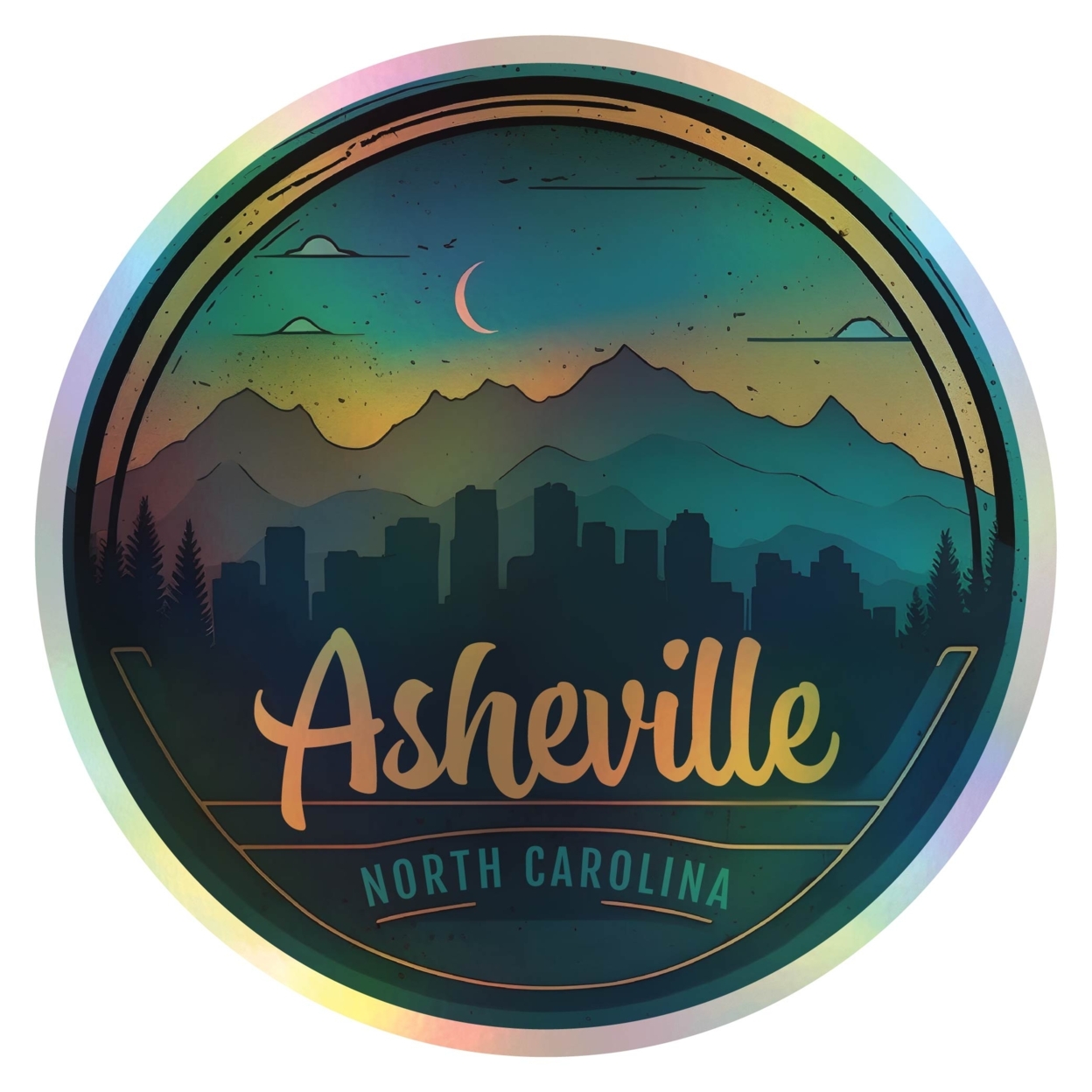 Asheville North Carolina Holographic Souvenir Vinyl Decal Sticker Design A - 3 Inch