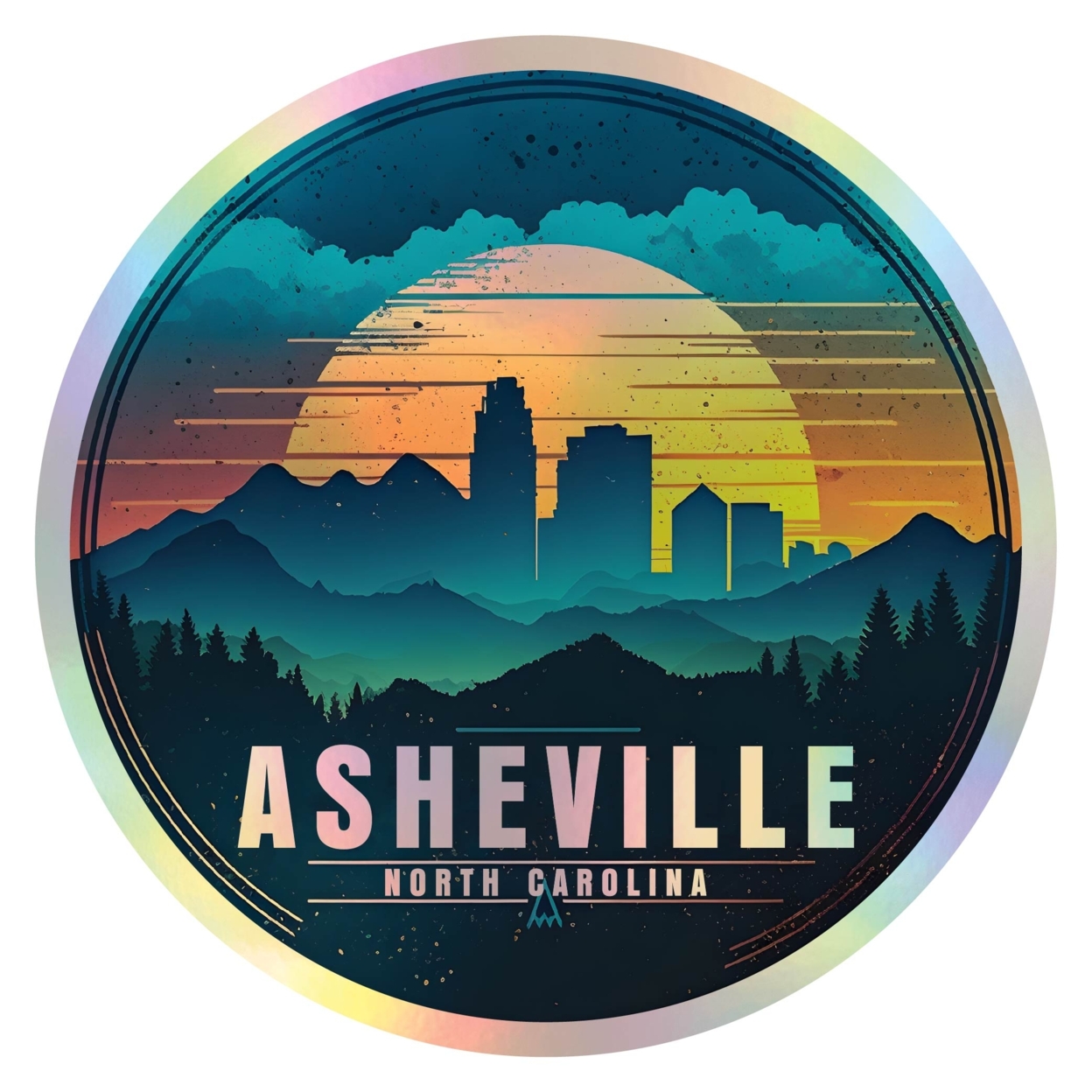 Asheville North Carolina Holographic Souvenir Vinyl Decal Sticker Design B - 3 Inch
