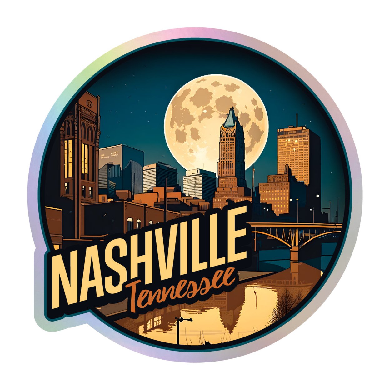 Nashville Tennessee Holographic Souvenir Vinyl Decal Sticker Design B - 14 Inch
