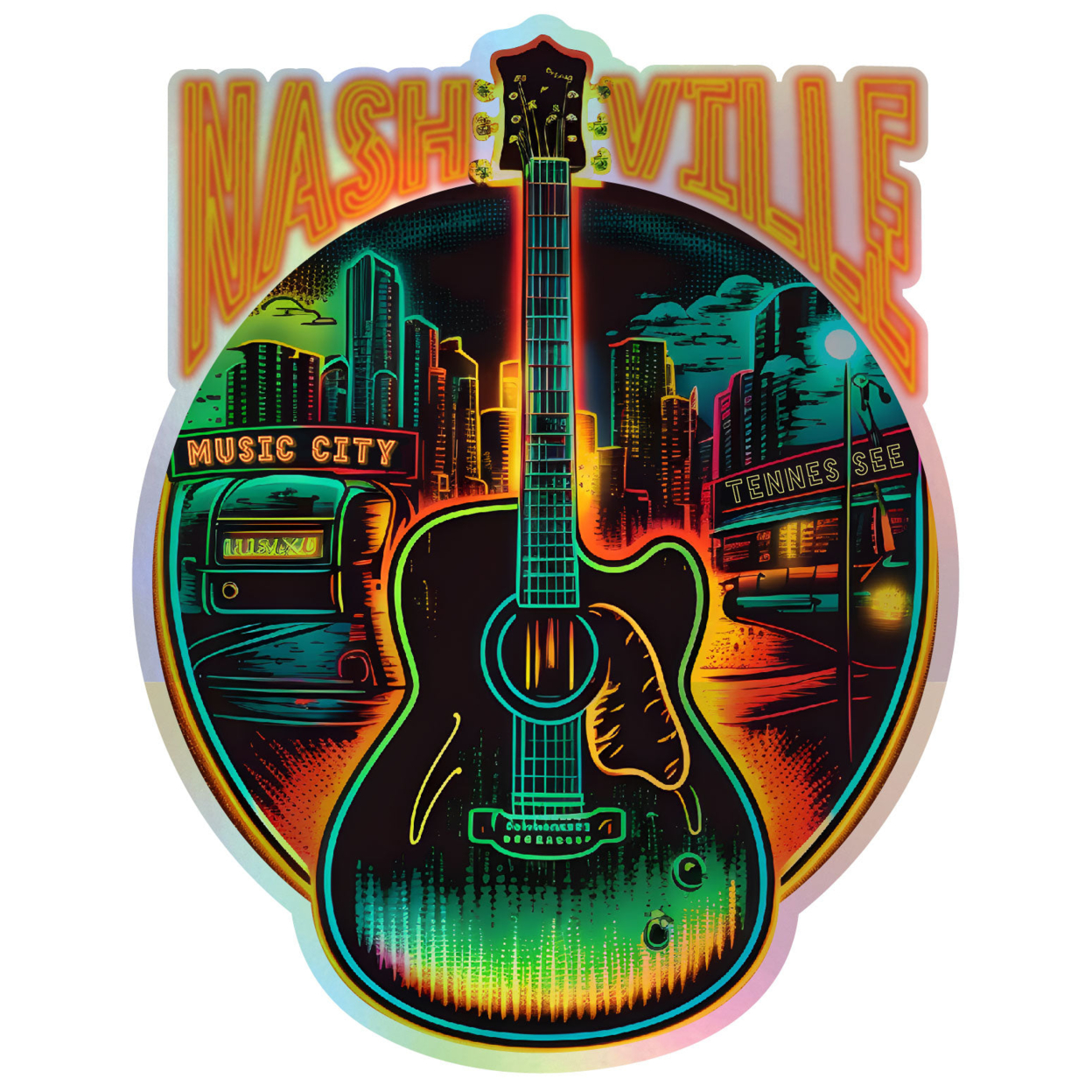Nashville Tennessee Holographic Souvenir Vinyl Decal Sticker Design C - 8 Inch