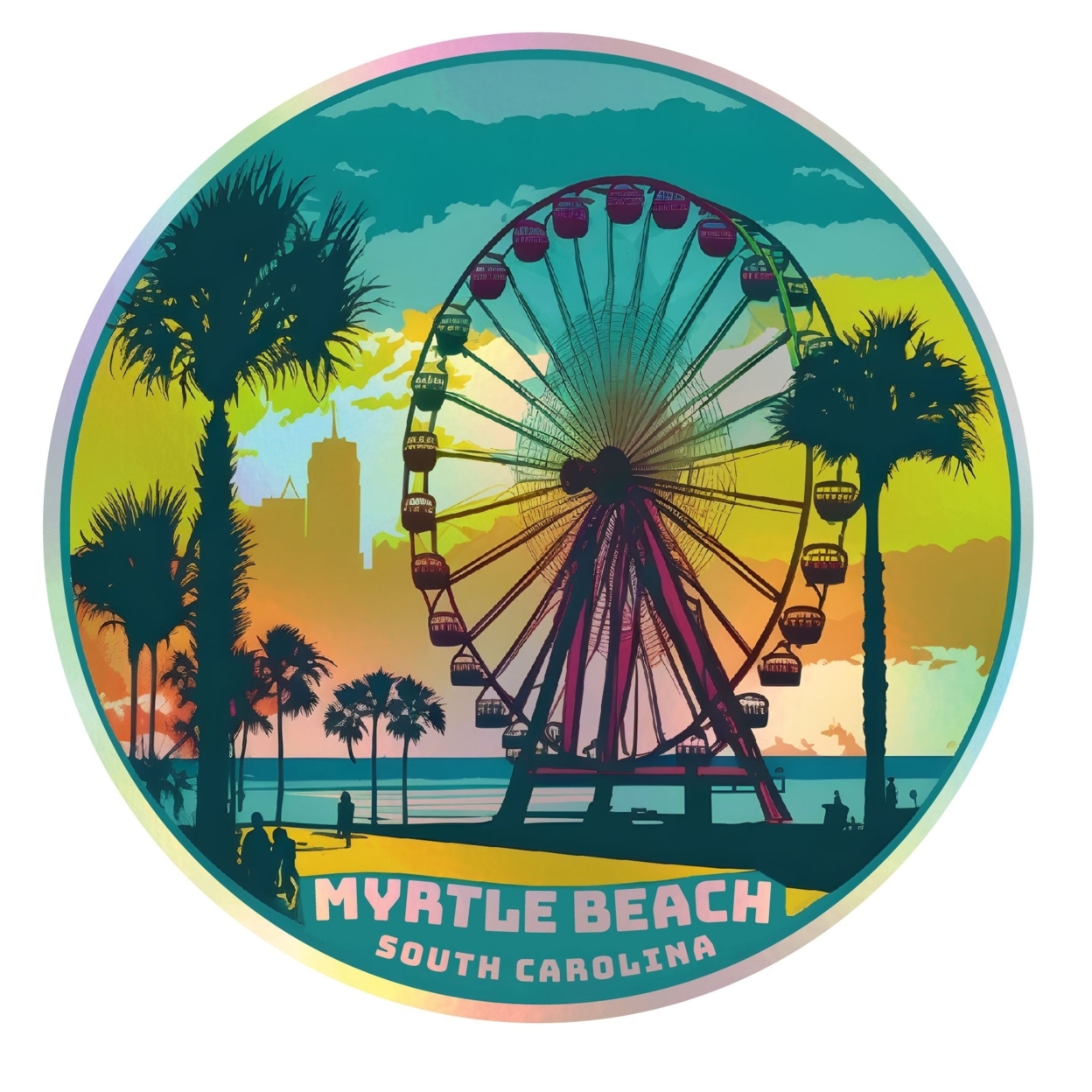 Myrtle Beach South Carolina Holographic Souvenir Vinyl Decal Sticker Design C - 14 Inch