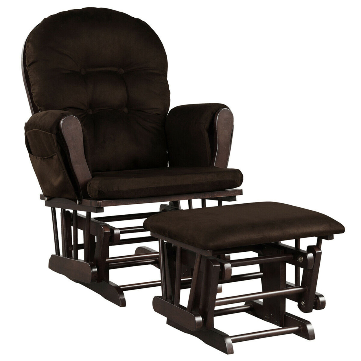Baby Nursery Relax Rocker Rocking Chair Glider & Ottoman Set W/ Cushion - Brown