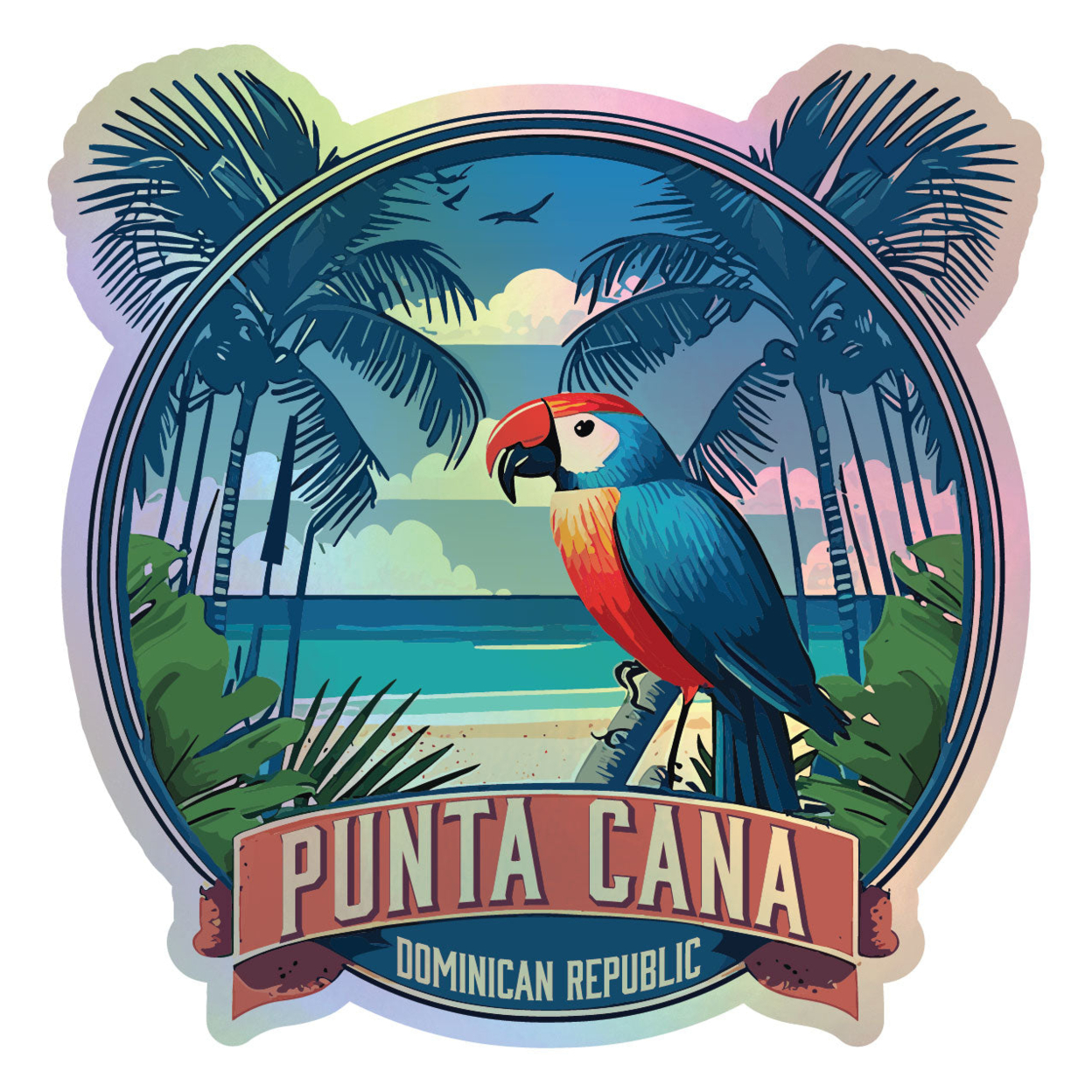 Punta Cana Dominican Republic Holographic Souvenir Vinyl Decal Sticker Parrot Design - 6 Inch
