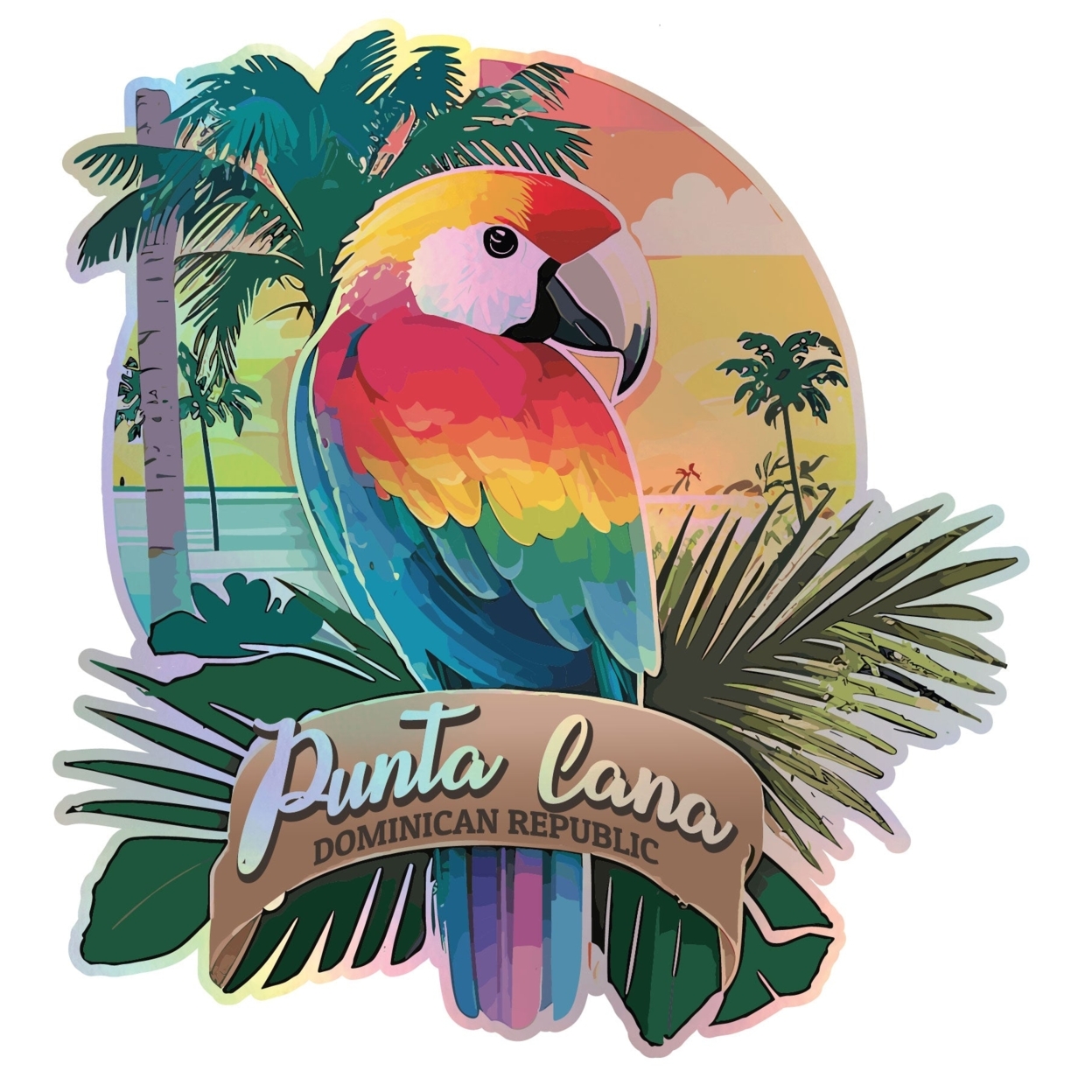 Punta Cana Dominican Republic Holographic Souvenir Vinyl Decal Sticker Parrot Design B - 2 Inch