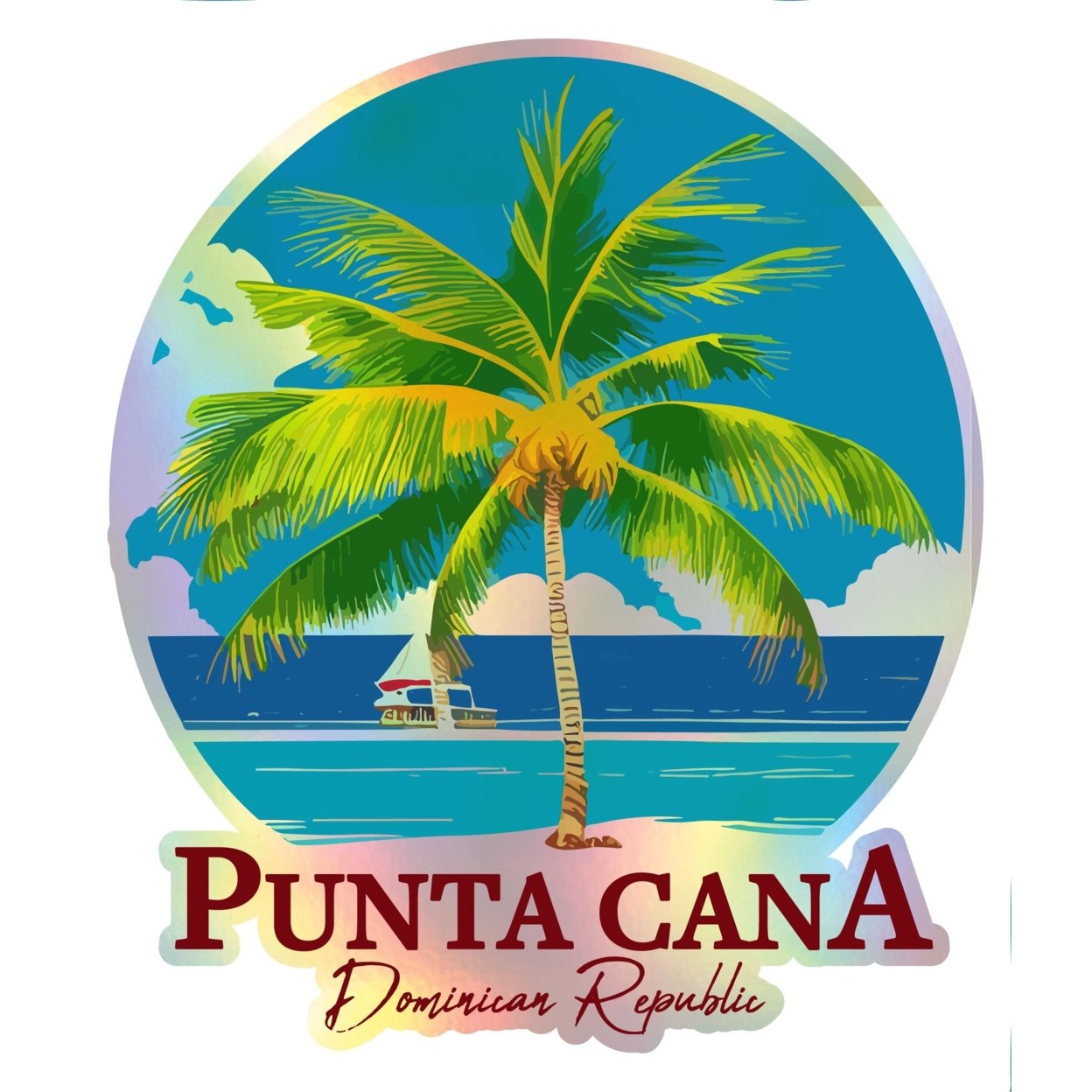 Punta Cana Dominican Republic Holographic Souvenir Vinyl Decal Sticker Palm Design - 12 Inch