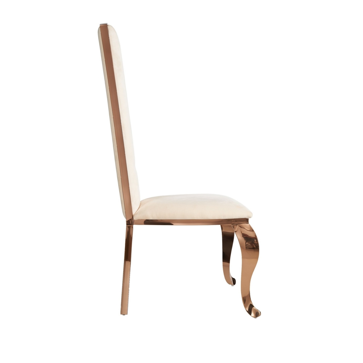 Cid 22 Inch Modern Dining Chair, Tall Back, Velour, Set Of 2, Beige, Gold- Saltoro Sherpi