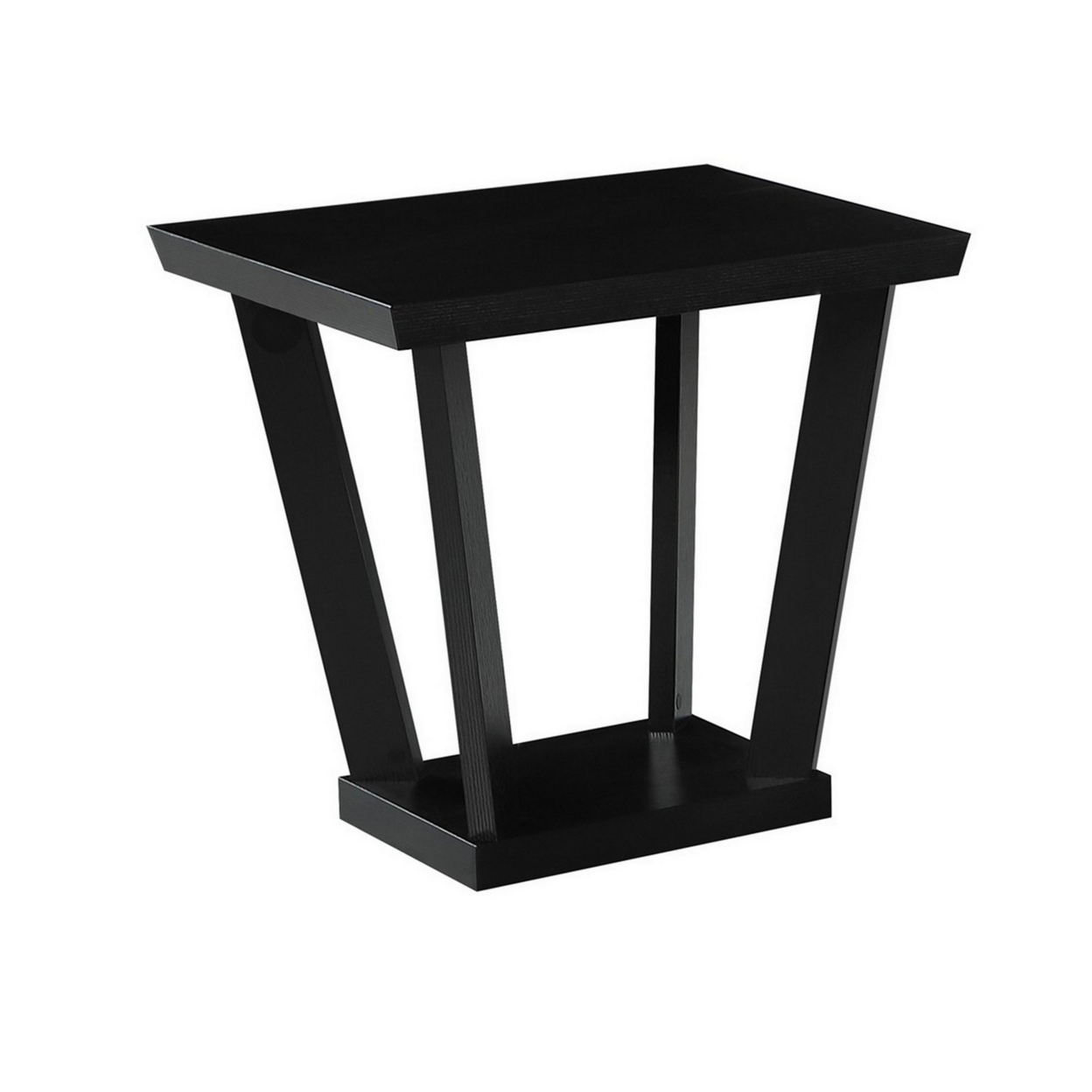 3 Piece Coffee Table Set, Angled Tapered Design, Black Rectangular Top- Saltoro Sherpi