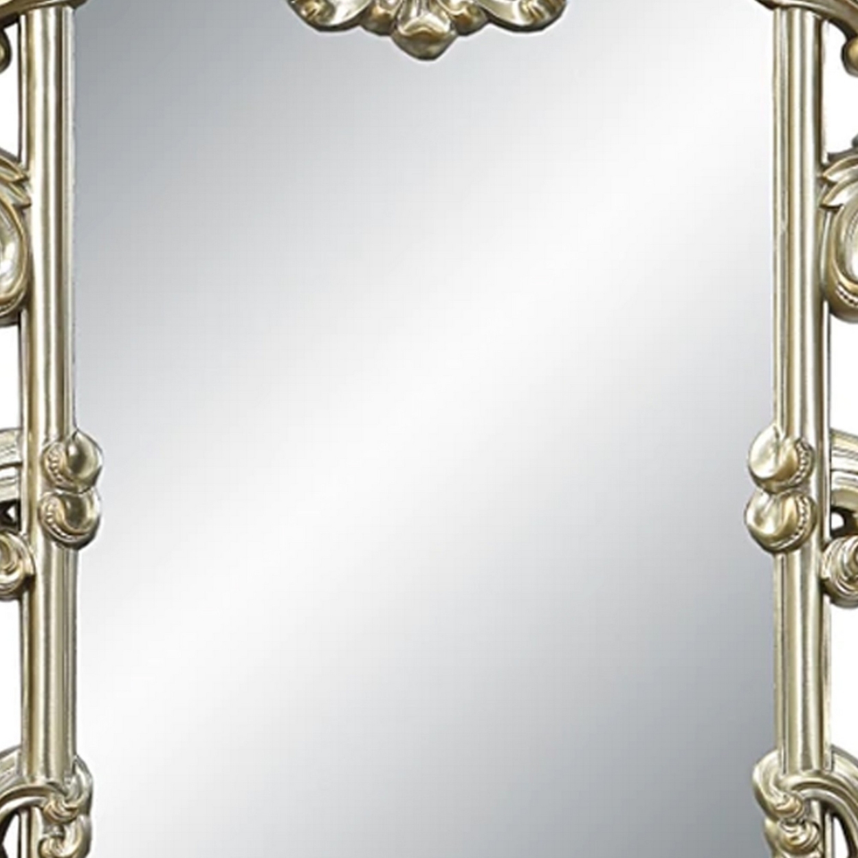 Esen 41 Inch Wall Mirror, Oversized Scrolled Carvings, Gold- Saltoro Sherpi