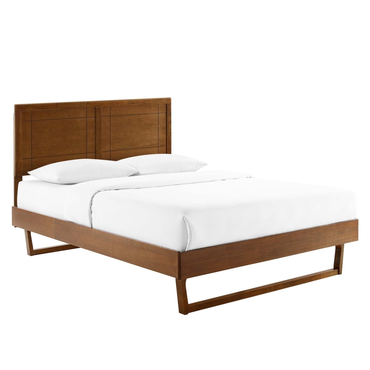 Marlee Queen Wood Platform Bed With Angular Frame, Walnut
