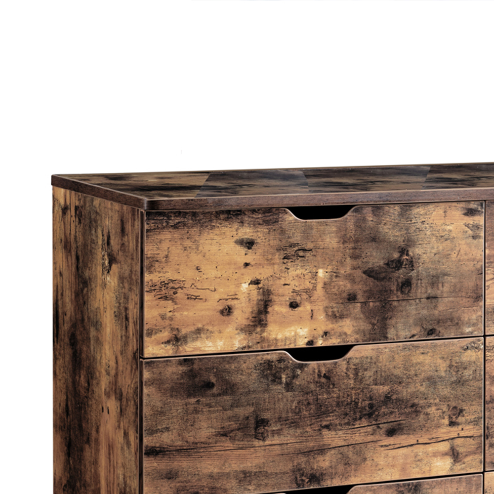 Wooden Frame Dresser With 6 Drawers And Straight Legs, Distressed Brown- Saltoro Sherpi