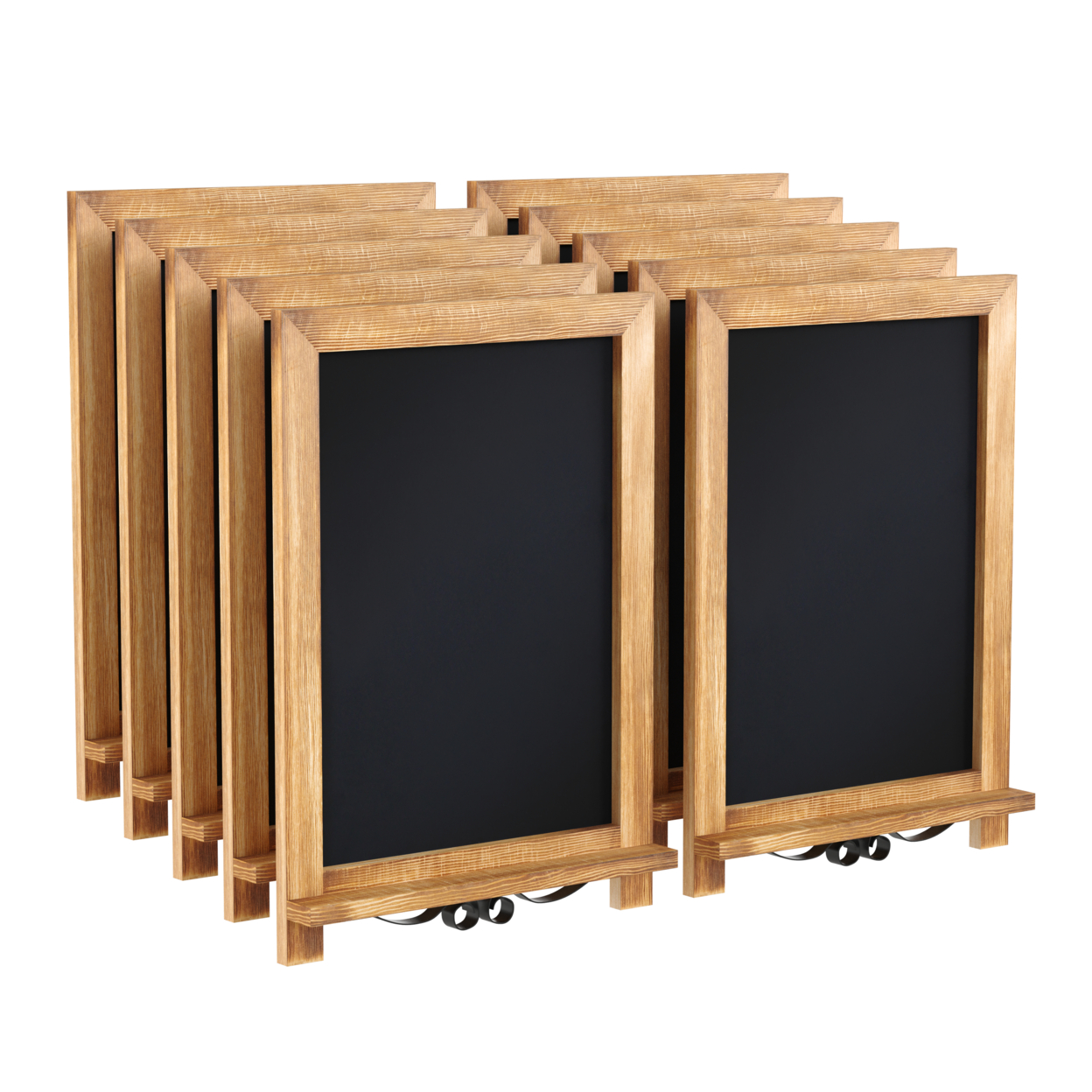 Rustic Magnetic Chalkboard, Scrolled Black Legs, Set Of 10, Torched Wood