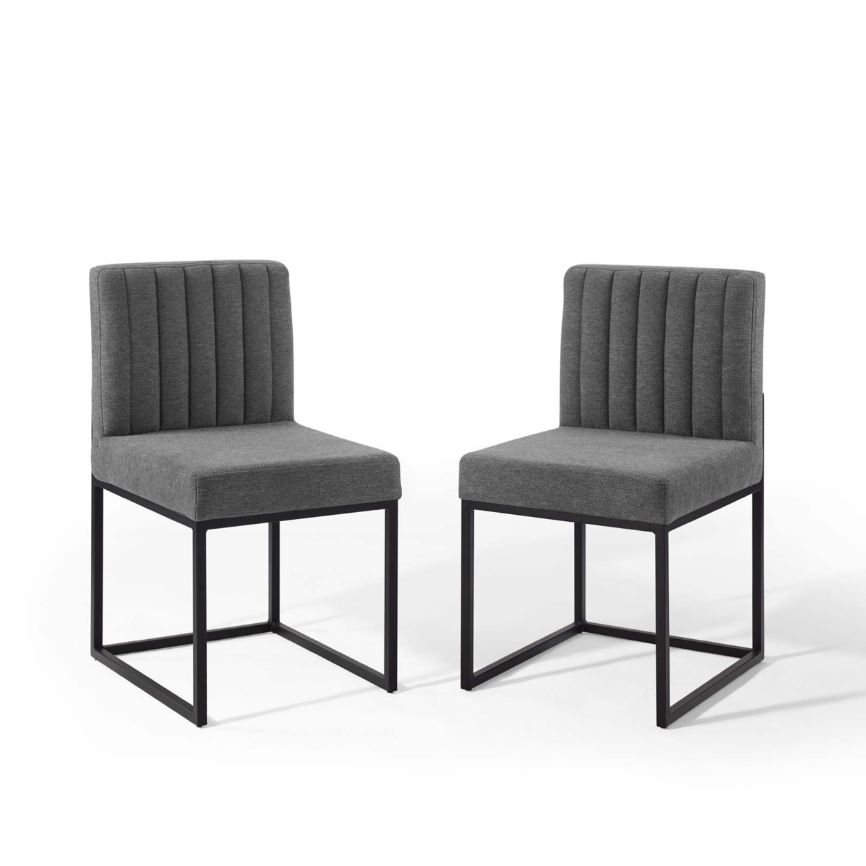 Carriage Dining Chair Upholstered Fabric Set Of 2, Black Charcoal