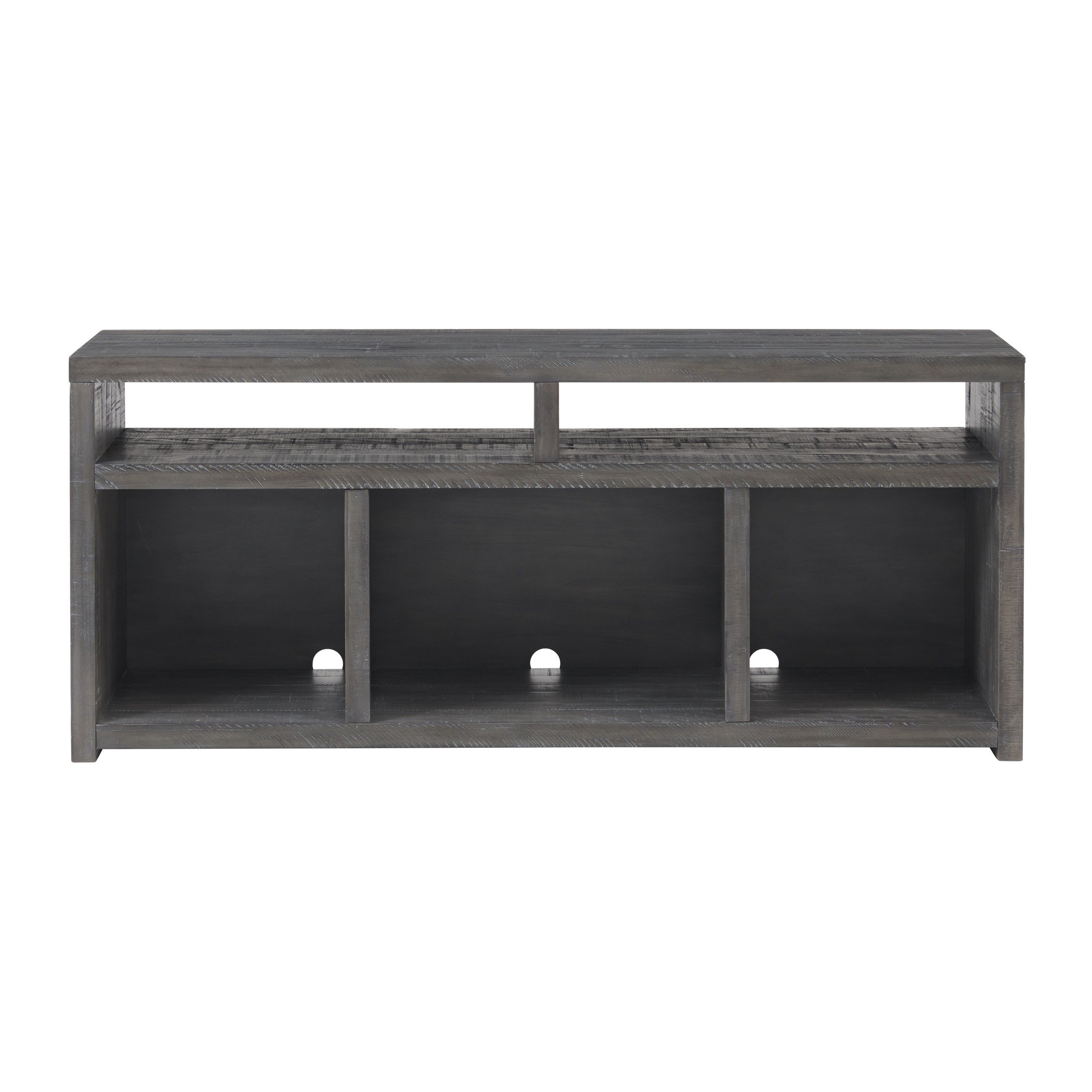 Evelyn 70 Inch TV Entertainment Console, 2 Shelves, 3 Cubbies, Smooth Gray- Saltoro Sherpi
