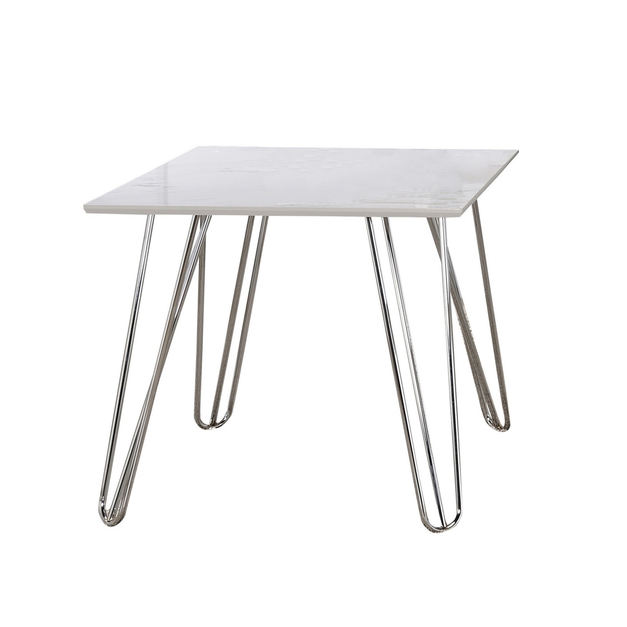 24 Inch Modern Side End Table, Square Tabletop, Sturdy Silver Hairpin Legs
