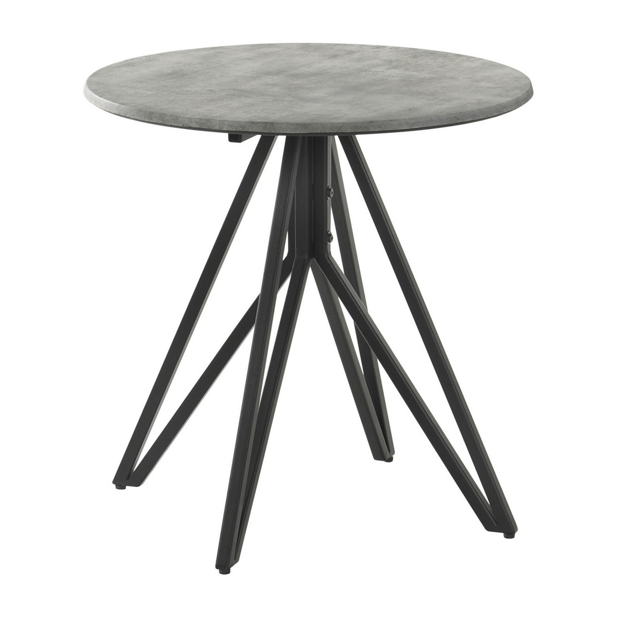 Dexi 24 Inch Side End Table, Round Top, Geometric Metal Base, Cement Finish
