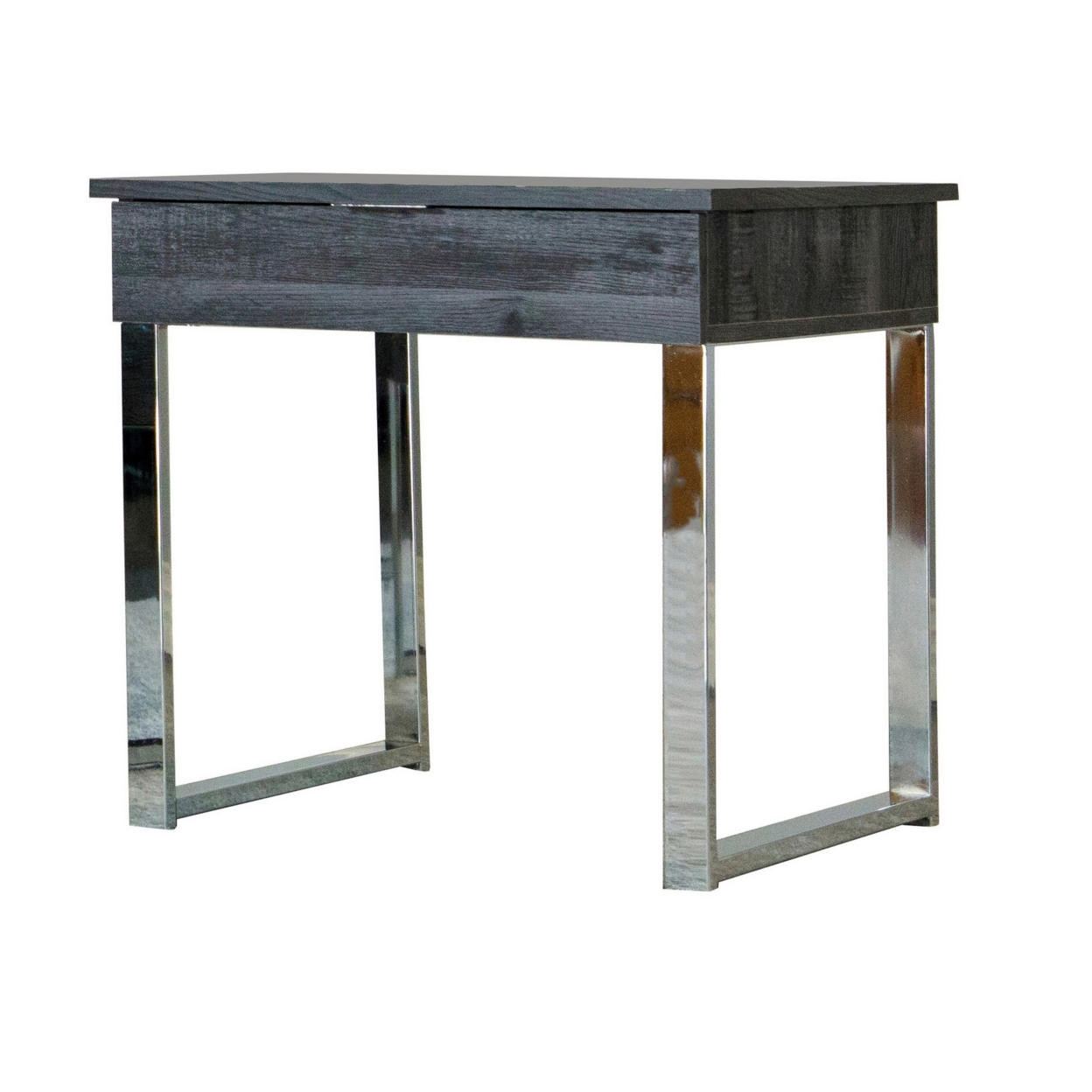 24 Inch Side End Table With Chrome Base And Distressed Gray Rectangular Top