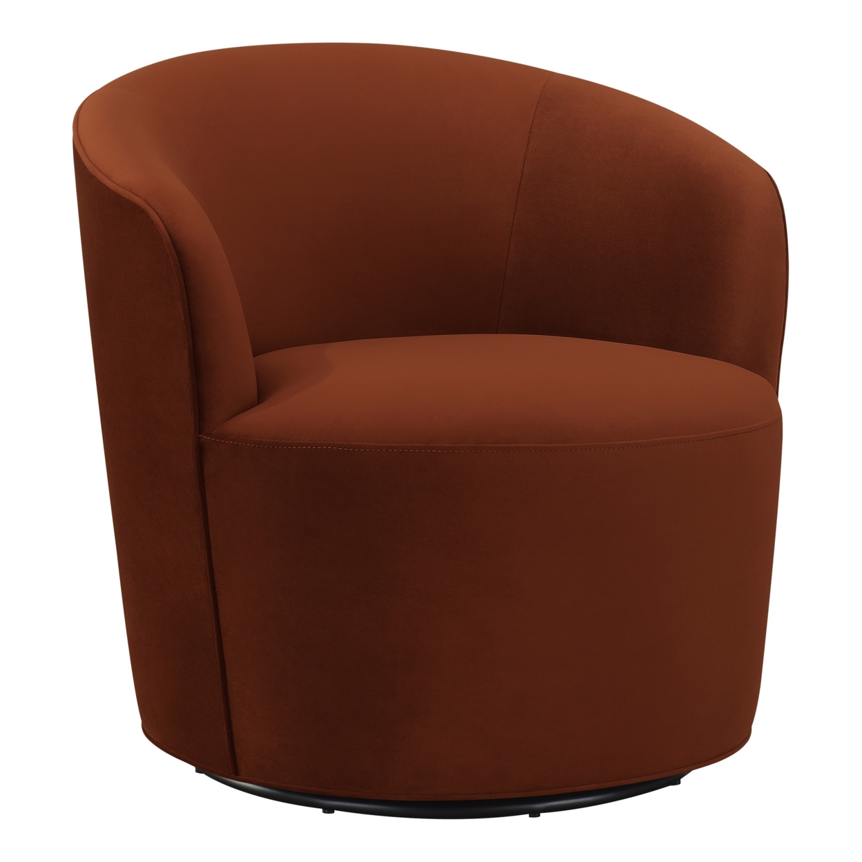 30 Inch Swivel Accent Chair, Padded Barrel Style, Burnished Orange Velvet- Saltoro Sherpi
