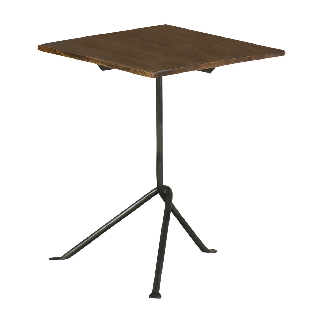 20 Inch Modern Square Accent Table, Gray Metal Tripod Base, Dark Brown Wood- Saltoro Sherpi