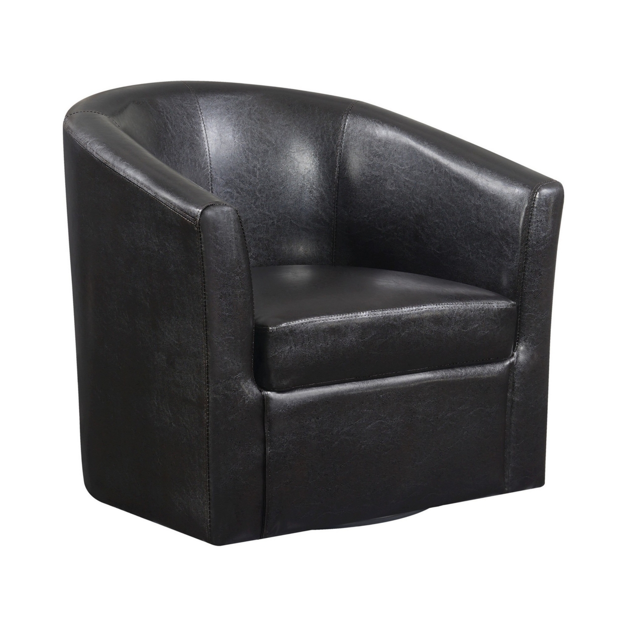 30 Inch Swivel Accent Chair, Barrel Back, Sloped Arms, Brown Faux Leather- Saltoro Sherpi