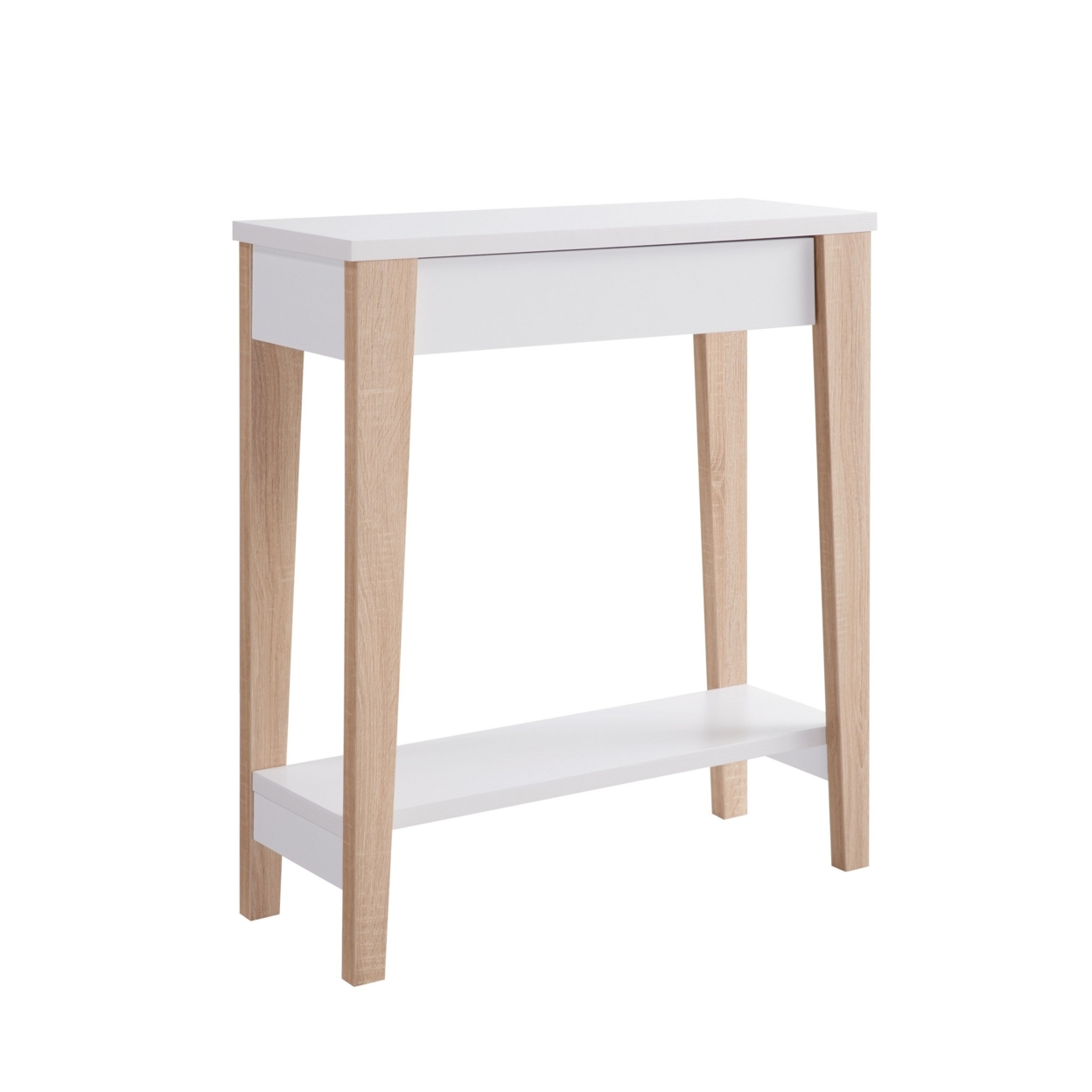 34 Inch Console Table With Drawer And Shelf, Tapered Legs, White, Brown- Saltoro Sherpi