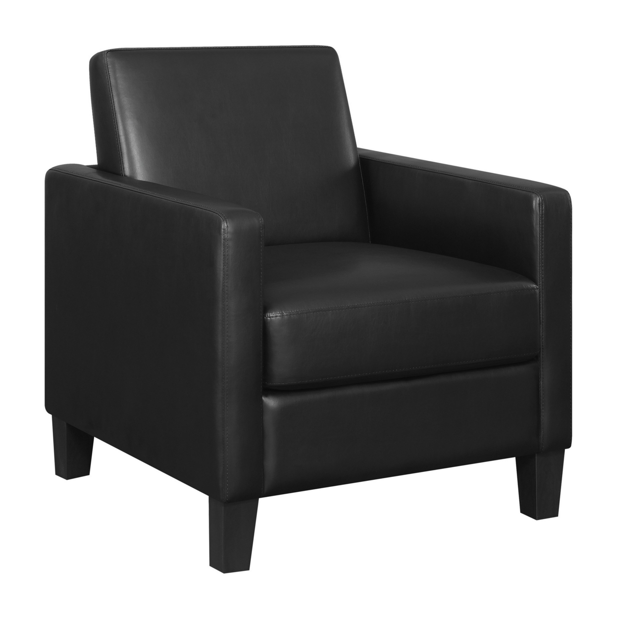 34 Inch Modern Accent Chair, Angled Back, Modern Style, Black Faux Leather- Saltoro Sherpi
