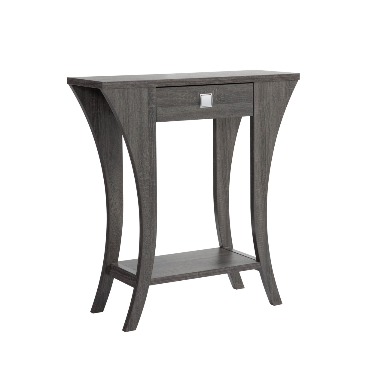 34 Inch Console Table With Drawer And Shelf, Curved Legs, Distressed Gray - Saltoro Sherpi