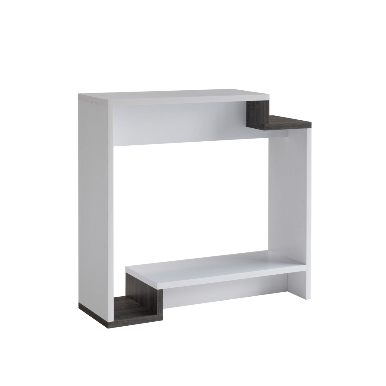 36 Inch Modern Console Table, Multilevel Wood Shelves, Gray And White- Saltoro Sherpi