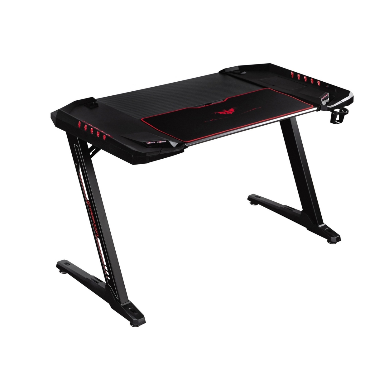 51 Inch Z Shape Lift Top Gaming Desk, LED Lighting, USB Ports, Modern Black- Saltoro Sherpi