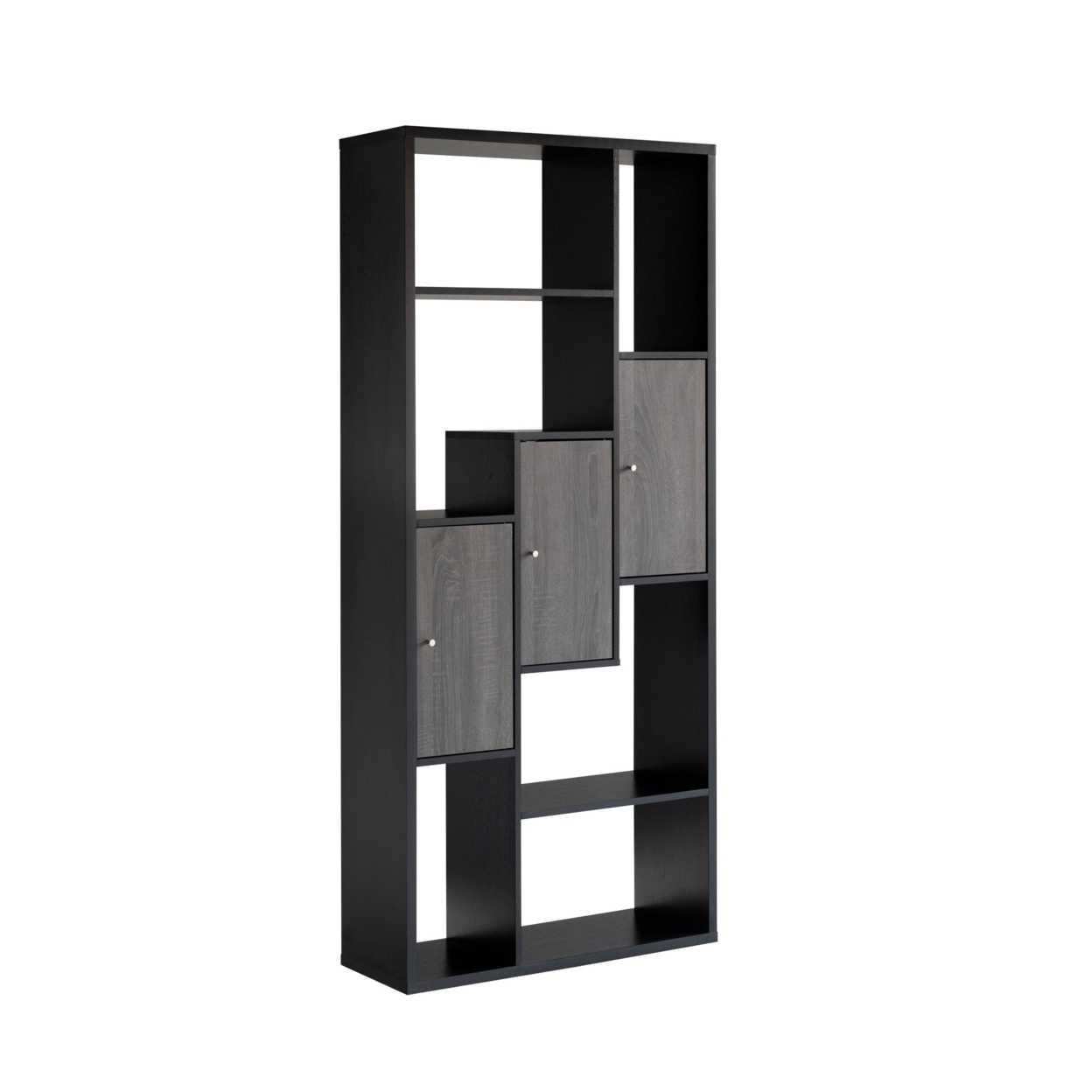 69 Inch Modern Display Cabinet With 7 Multilevel Shelves, 3 Doors, Black- Saltoro Sherpi