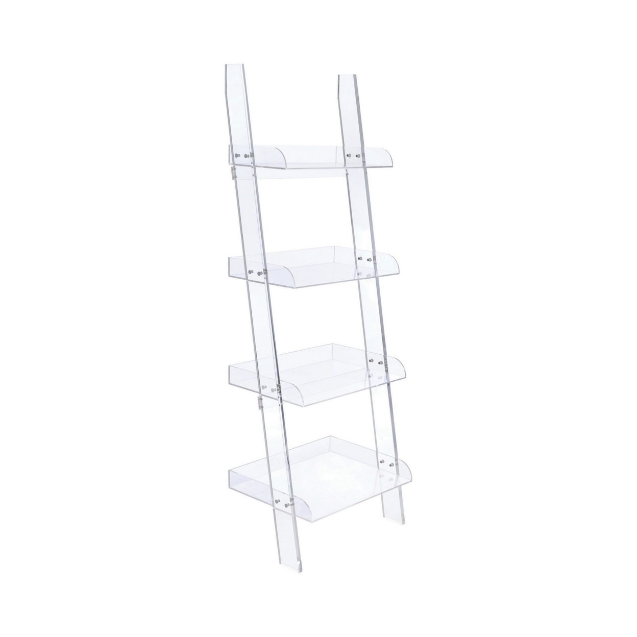 72 Inch Modern Ladder Bookcase, 4 Shelves, 3 Tray Edges, Clear Acrylic- Saltoro Sherpi