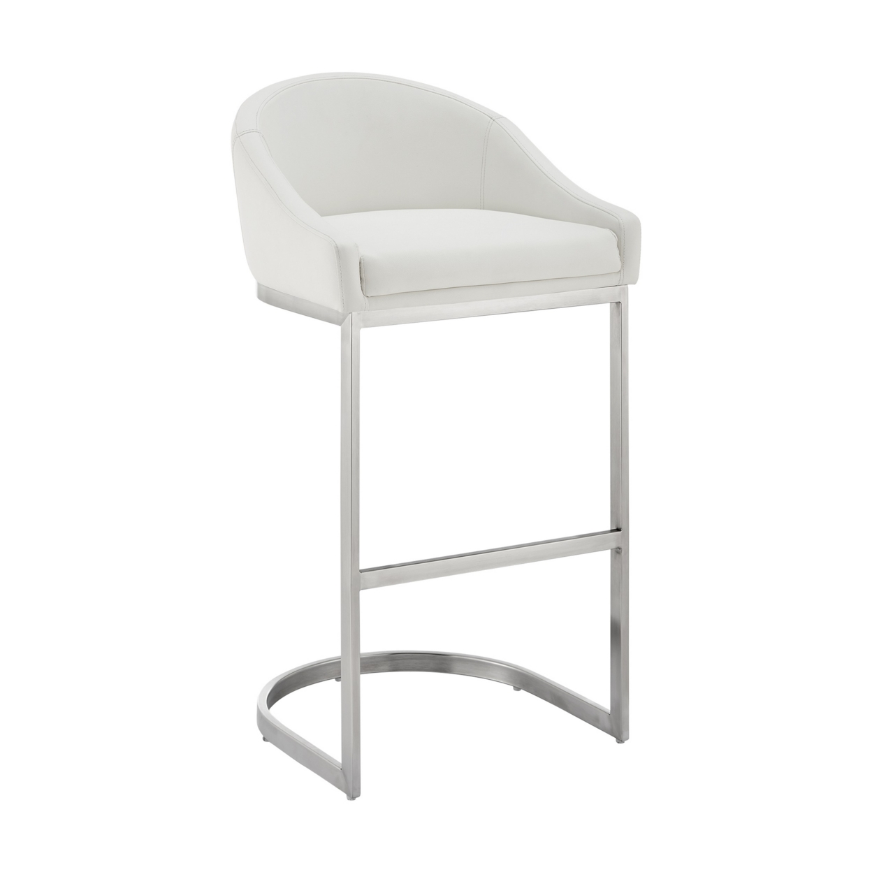 Lina 28 Inch Bar Stool Chair, Metal Cantilever Base, White Faux Leather- Saltoro Sherpi