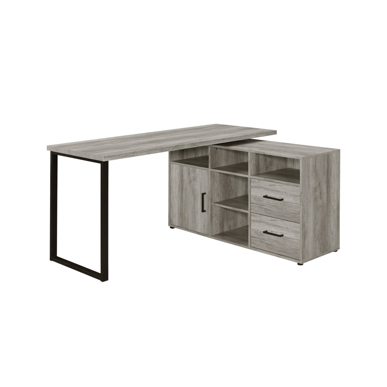 Luz 59 Inch L Shaped Office Desk, 2 Drawers, 5 Compartments, Gray Driftwood- Saltoro Sherpi