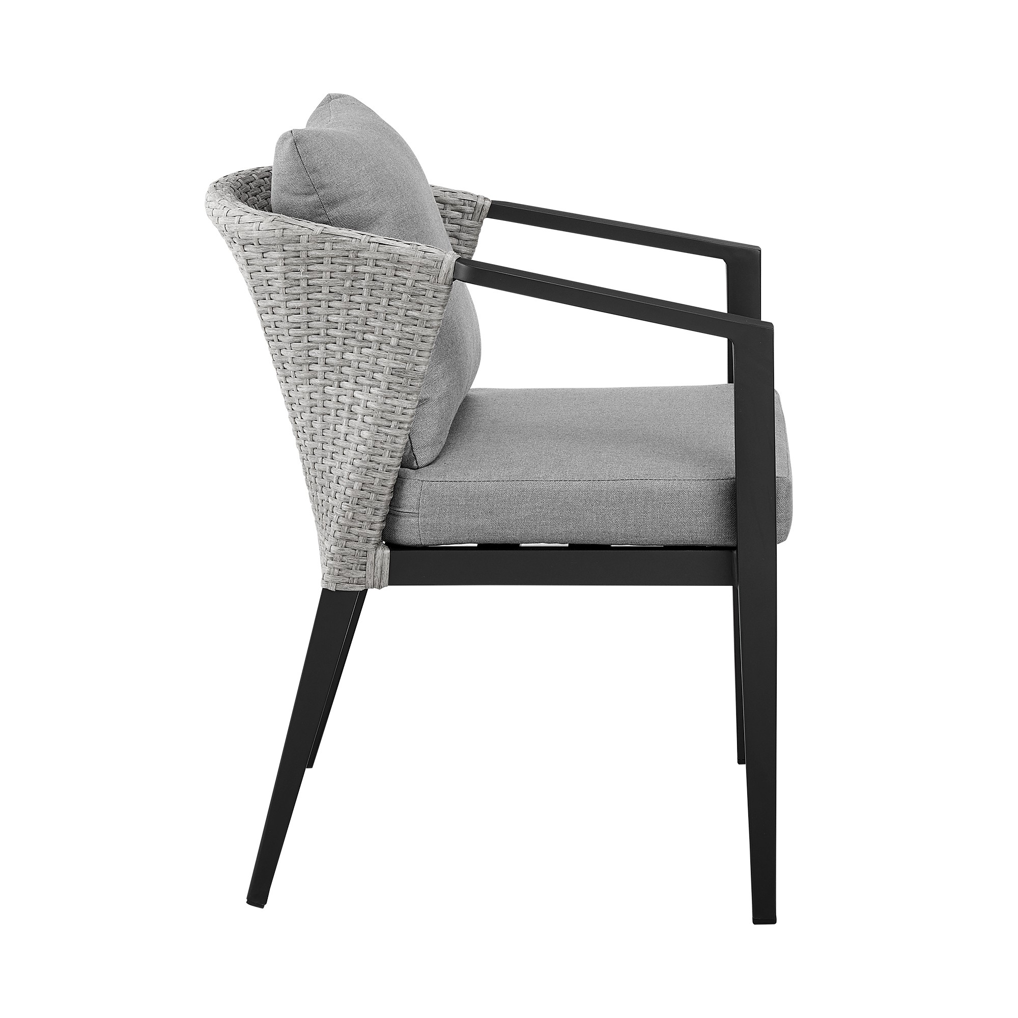 Nyla 22 Inch Patio Dining Chair, Set Of 2, Black Aluminum, Wicker, Gray- Saltoro Sherpi