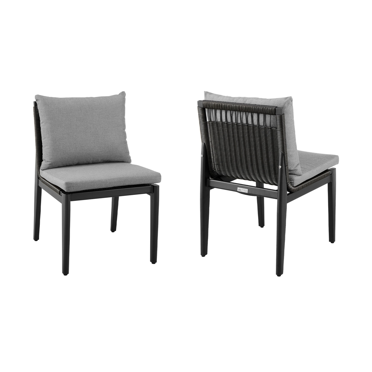 Ollie 20 Inch Patio Armless Dining Chair, Set Of 2, Aluminum, Gray Cushions- Saltoro Sherpi