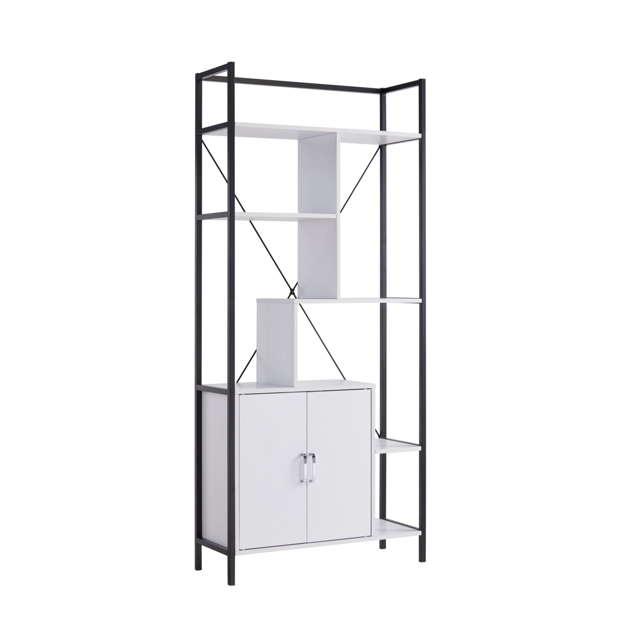 Viola 71 Inch Modern Display Cabinet With 7 Shelves, Metal Frame, White- Saltoro Sherpi