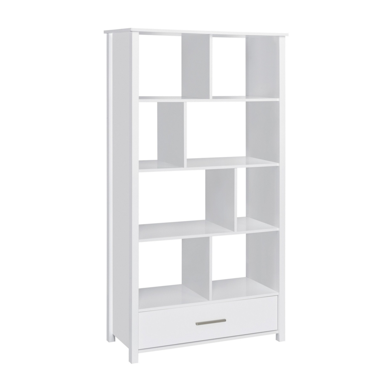 Wim 68 Inch Geometric Bookcase Etagere With 8 Shelves, Glossy White Finish- Saltoro Sherpi