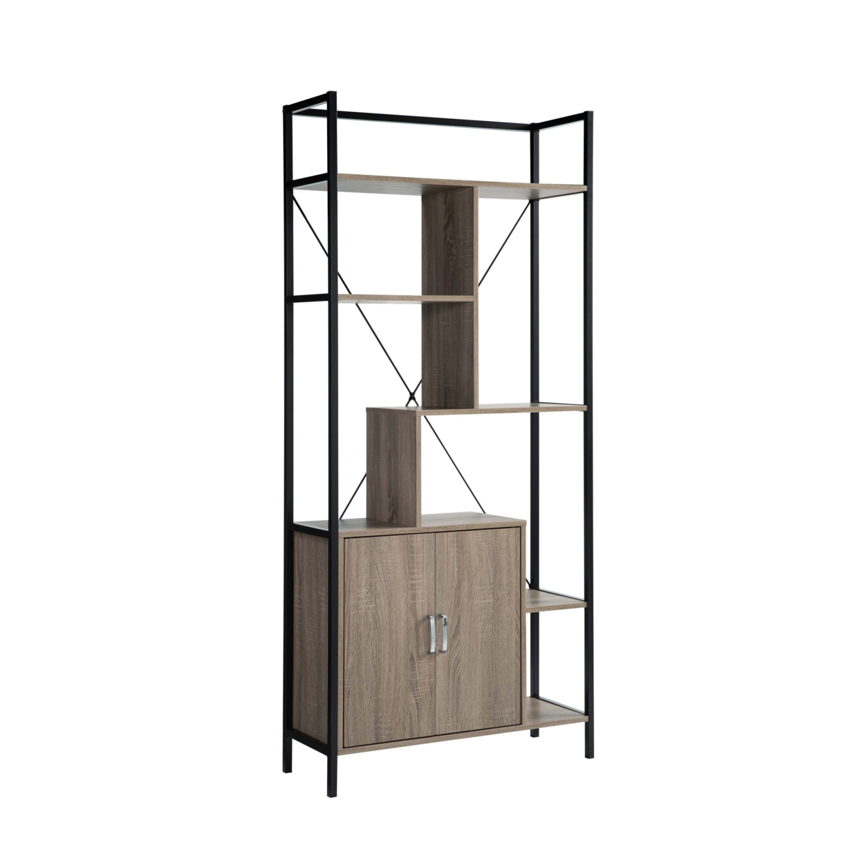 Viola 71 Inch Modern Display Cabinet With 7 Shelves, Metal Frame, Gray- Saltoro Sherpi
