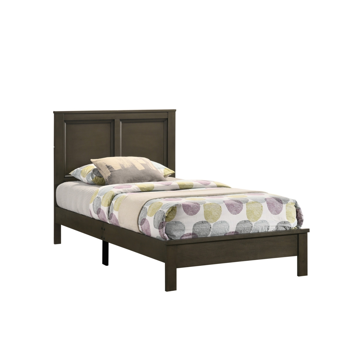 Isla Full Size Panel Bed With Low Profile Rubberwood Frame, Taupe Brown- Saltoro Sherpi