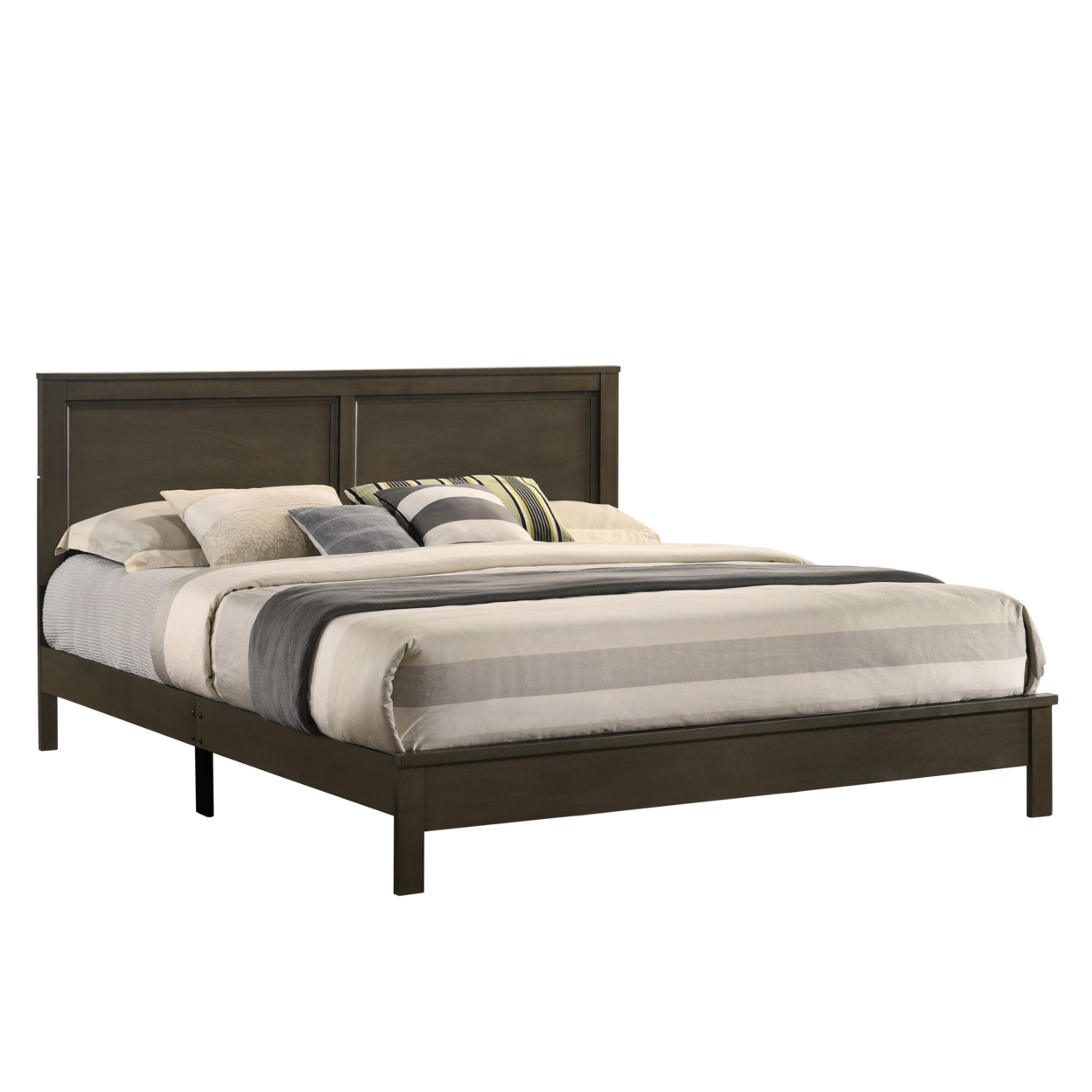 Isla Queen Size Panel Bed With Low Profile Rubberwood Frame, Taupe Brown- Saltoro Sherpi