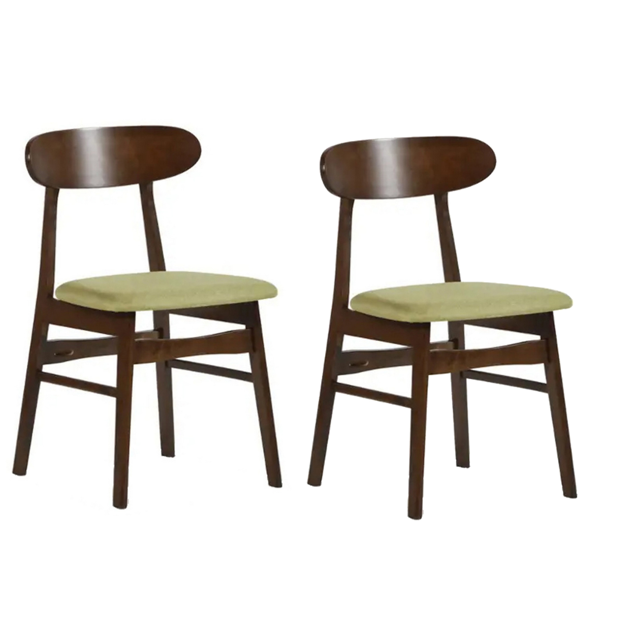 Bev 20 Inch Set Of 2 Dining Chairs, Green Cushions, Dark Brown Rubberwood- Saltoro Sherpi