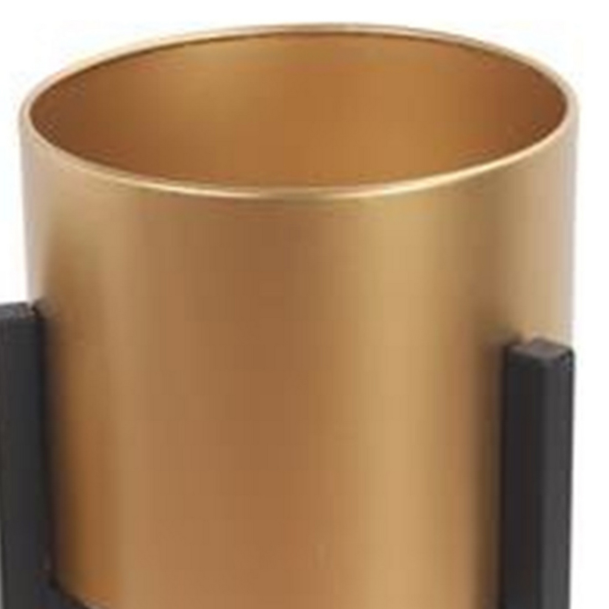 Thea 13, 18 Inch Set Of 2 Modern Planters In Glossy Gold And Black Finish- Saltoro Sherpi