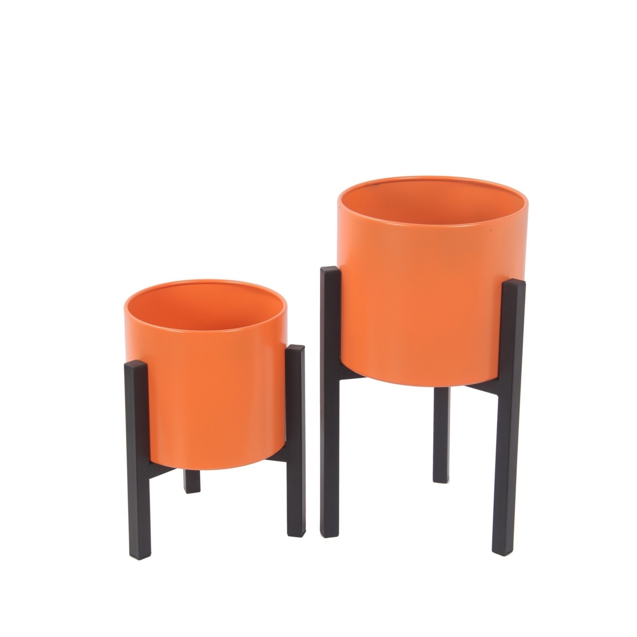 Thea 13, 18 Inch Set Of 2 Modern Planters In Matte Orange And Black Finish- Saltoro Sherpi
