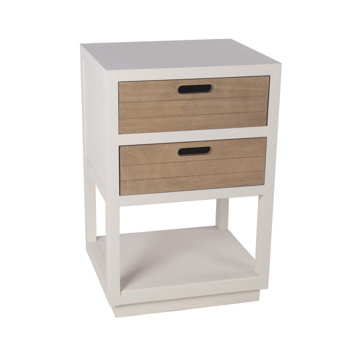 Finley 24 Inch Modern Accent Table With 2 Drawers And 1 Shelf, Pearl White- Saltoro Sherpi