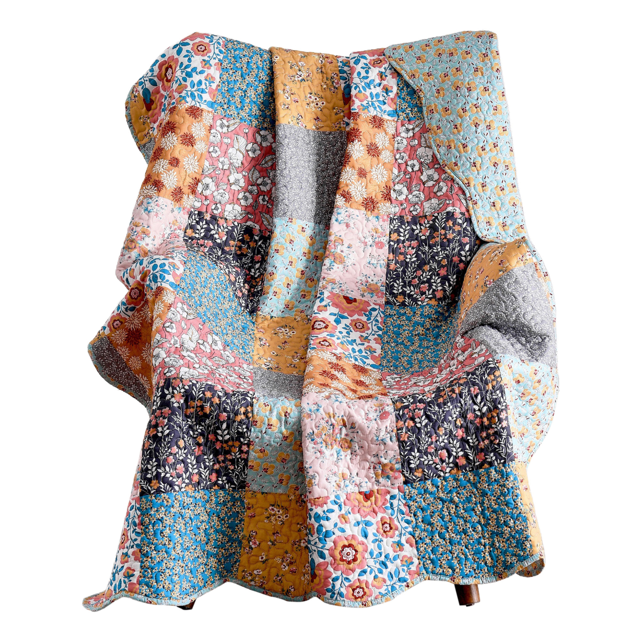 Turin 60 Inch Throw Blanket, Microfiber, Patchwork Floral Print, Multicolor- Saltoro Sherpi