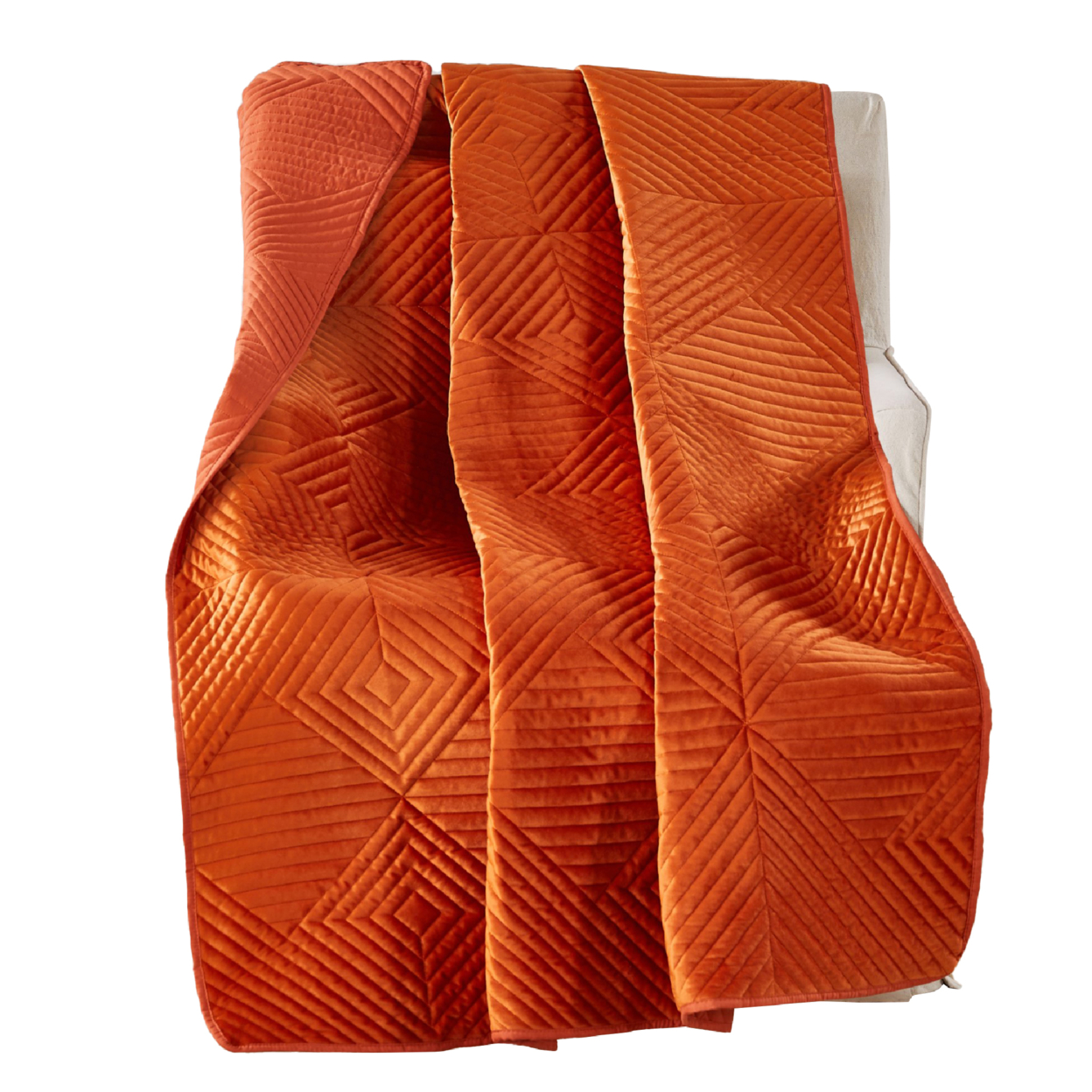 Rio 60 Inch Throw Blanket, Diamond Stitch Quilting, Orange Dutch Velvet- Saltoro Sherpi