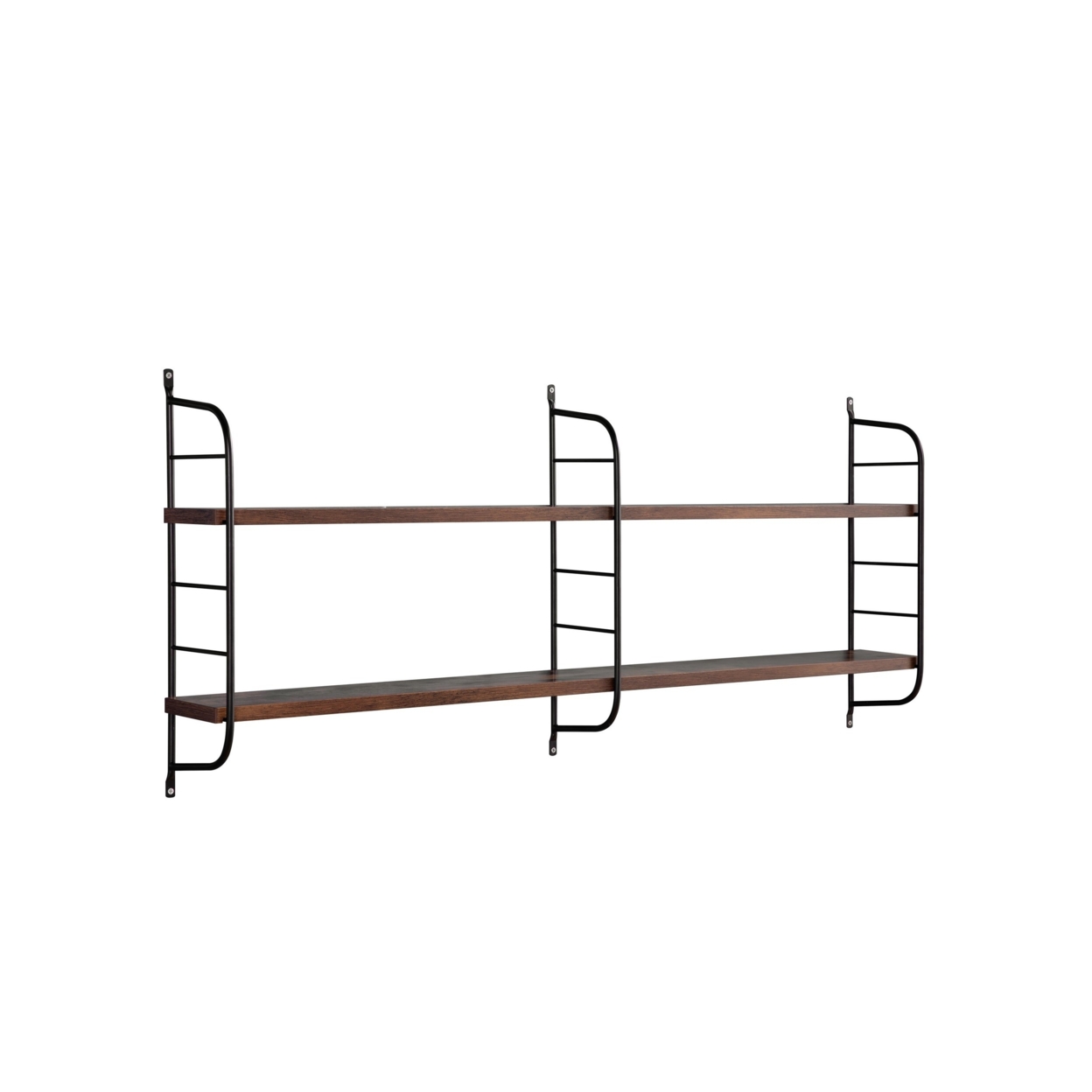 Cox 47 Inch Two Tier Wall Mounted Metal Shelf, 5 Adjustable Heights, Brown- Saltoro Sherpi